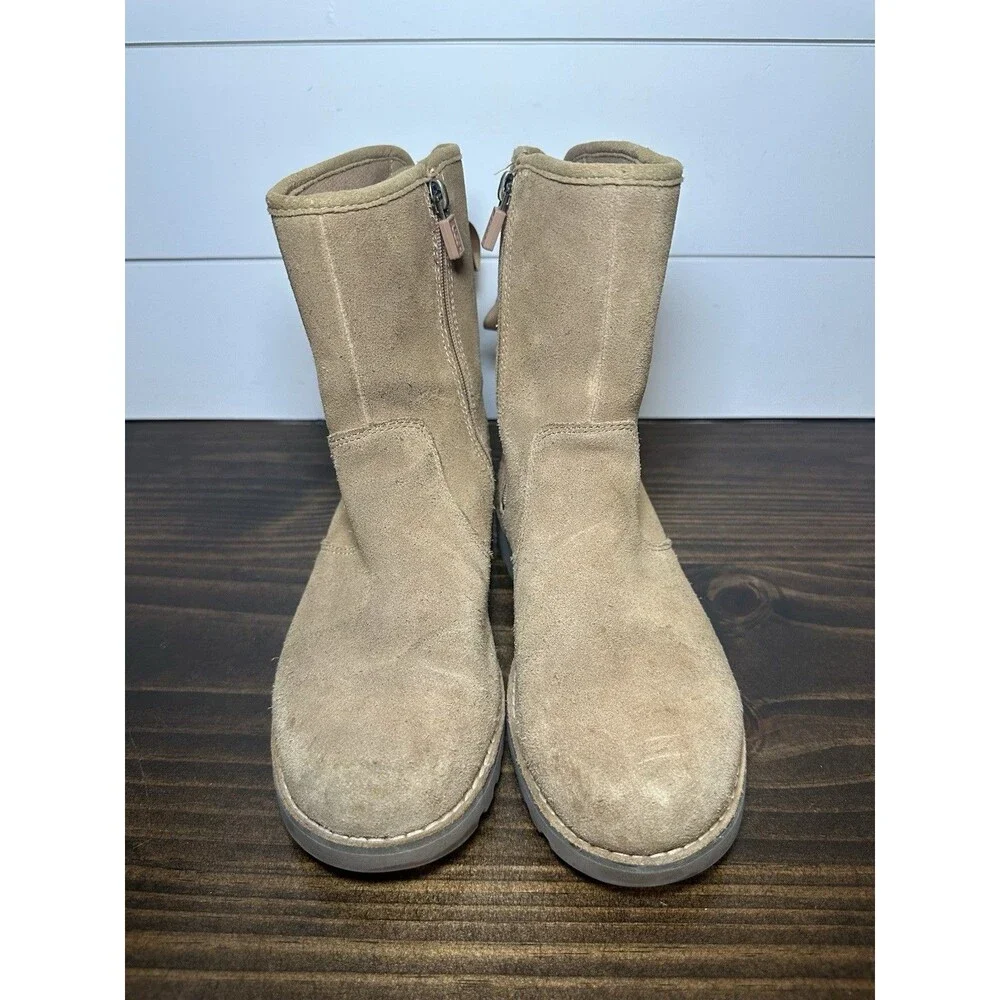 UGG Corene Chesnut Tan Suede‎ Side Zipper Lace Up Back Boots Youth 4
